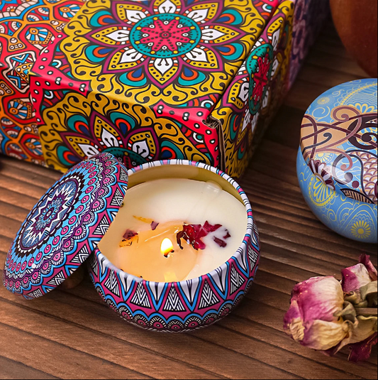 Crystal Glow – 4 Soy Jar Candles with Dried Flowers & Crystals