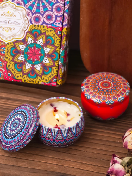 Crystal Glow – 4 Soy Jar Candles with Dried Flowers & Crystals