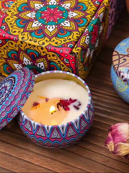 Crystal Glow – 4 Soy Jar Candles with Dried Flowers & Crystals