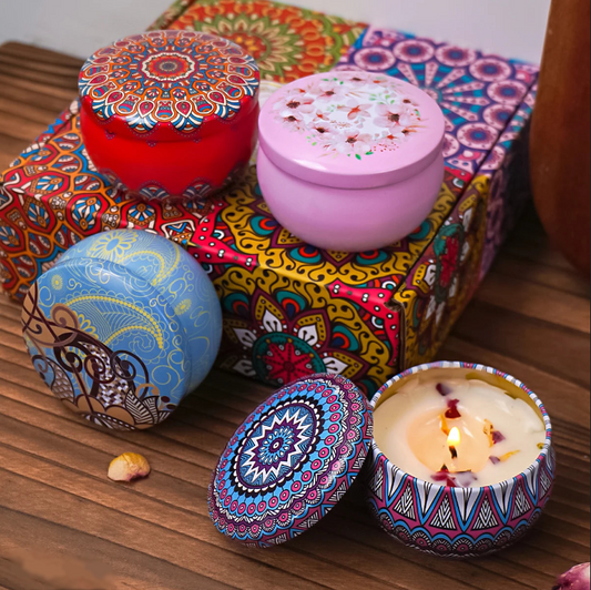 Crystal Glow – 4 Soy Jar Candles with Dried Flowers & Crystals